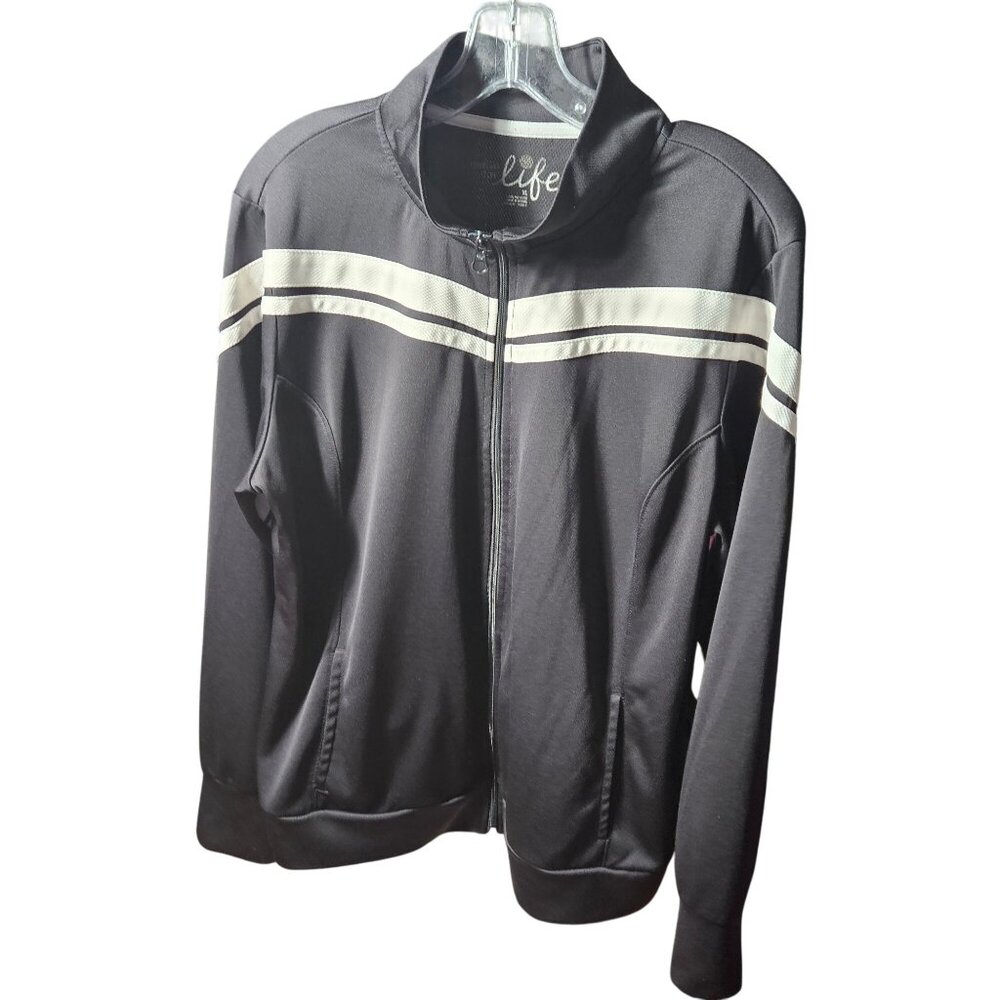Made For Life Mens XL Black Track Jacket Polyester White Stripes